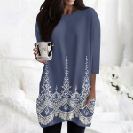 Naiste vabaaja 3/4 varrukatega s&auml;rgid Moeprinteriga tuunikatopid taskutega L sinine