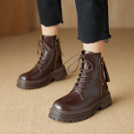 T&auml;navanaiste kingad Ehtsast nahast naiste saapad S&uuml;gis Talv Soojad Naiste saapad tagumise lukuga Retro Plisseeritud Mootorrattasaapad 35 pruun