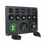 12v 24v 5-k&auml;iguline merepaadi l&uuml;lituspaneel LED veekindel vooluring voltmeetriga, topelt-USB paadi jahi varuosade jaoks roheline