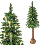Sapin de No&euml;l artificiel avec tronc en bois - 220 cm + nege &; deco