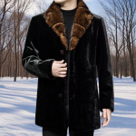Meeste mantel naaritsa mantel Keskmine pikk &uuml;likond talvekarusnahast pirukas &uuml;letab karva keskmise pikkusega, paks ja soe L must