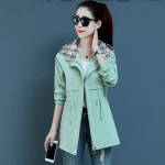 Naiste jope kraavikindel mantel korea kevad s&uuml;gis vabaaja pikkade varrukatega l&uuml;hikesed mantlid naiste tuulejope kapuutsiga pealisr&otilde;ivad topid M roheline