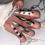 Cool Spice Girl k&uuml;&uuml;ned Silver Flame Nail Art Kunstk&uuml;&uuml;ned pika otsaga Euroopa ja Ameerika krokodillimustriga k&uuml;&uuml;net&uuml;kid