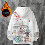 Meeste kapuutsiga pusa pluss sametist harajuku kevad- ja s&uuml;gisene lahtine kapuutsiga lahtine vabaaja pikkade varrukatega top hiphop-&uuml;li&otilde;pilase pluss-suuruses dressipluus s