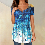 Naiste tuunikatopid Riietuvad vabaaja suvised l&uuml;hikeste varrukatega s&auml;rgid, avarad plisseeritud Boho top XXXXXL sinine