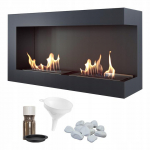 Wall mounted Bioethanol fireplace DELTA 900 T&Uuml;V right-sided with decorative stones set