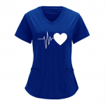 Euroopa ja Ameerika S&uuml;damel&ouml;&ouml;k Armastuse Prindiga Meditsiini&otilde;e Vorm, V-kaelus, Topelttasku, L&uuml;hikeste varrukatega T-s&auml;rk, Suur suurus 4XL kuninglik sinine v&auml;rv