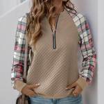 S&uuml;gisene naiste ruuduline lapitehnikas top Vintage Patchwork Vintage tekstuuriga pullover S khaki