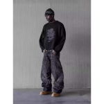 Meeste Baggy Esteetilised Streetwear Jeans Mees Retro Mood Laiad S&auml;&auml;red Denim P&uuml;ksid Graafilised Tikitud Disainer Hip Hop Denim P&uuml;ksid XXXL must