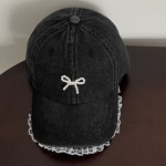 Sweet Denim Pearl Bow Cap Korea Vintage Y2k pitsk&uuml;bar Suvine disainer Naiste Denim Beach Travel p&auml;ikesekaitsem&uuml;ts