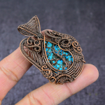 Tibetan Turquoise Handmade Copper Wire Wrap Tree Of Life Pendant 2.56 j3d31