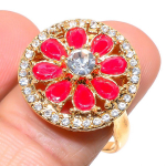 Red Ruby(Simulated) Cubic Zirconia Gemstone Handmade Ring Size 8.5 w1b72