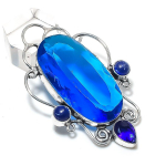Blue Topaz, Lapis Handmade 925 Sterling Silver Jewelry Pendant 2.36 y3s05