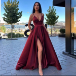 European & American Women's Sexy Slim Suspender Evening Dress with Deep V Slit (Summer 2025 Collection) M