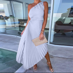 Naiste moekas &uuml;hev&auml;rviline vabaaja seksikas temperamendiga &uuml;he &otilde;laga kaldkrae plisseeritud v&auml;ljal&otilde;igetega kleit pikk kleit XL must