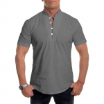 Meeste linane l&uuml;hikeste varrukatega vabaaja s&auml;rk, kraeta, p&uuml;stise kraega suvetop XXXXXL