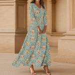 Naiste kleidid Vintage lilleline tuunika v&ouml;&ouml;kohaga midi kleit Suvine vabaaja 3/4 varrukatega kleit XL kollane