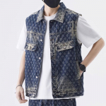 Retro Trendikas Mootorratta Denim Vest Meestele Kevad S&uuml;gis High Street Stiilne Lai Jacquard Varrukateta Vest &Uuml;leriided 4XL