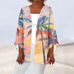 Naiste vabaajamood Beach Ocean Tree Print Kerge keskmise pikkusega jope kardigan XXXXL