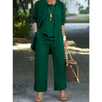 Naiste 3-osaline komplekt, tr&uuml;kimustriga kardiganjakk ja &uuml;hev&auml;rvilised paeltega vabaajap&uuml;ksid, igap&auml;evane komplekt 2XL rohuroheline v&auml;rv