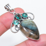 Natural Labradorite, Topaz 925 Sterling Silver Jewelry Pendant 2.25 g5f35