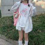 Kawaii Sweet Harajuku kapuuts, naiste jaapani moe pits, lillemustriga kasstikandid T&otilde;mblukuga kapuutsiga dressipluus XL