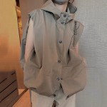 Moodne kapuutsiga naiste vest mantel Vintage avarad varrukateta jakid Naiste s&uuml;gisene t&auml;navar&otilde;ivad vabaaja naiste vest 2023 XL beež