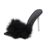 Maogu Stiletto Peep Toe Mules Naiste Sandaalid L&auml;bipaistev Konts Suvine Seksikas Sulgedega Naiste Sussid Akr&uuml;&uuml;l K&otilde;rged Kontsad Zapatos 40