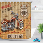 Veekindel pol&uuml;esterkangast du&scaron;ikardina komplekt 12 plastkonksuga Kodukaunistus vannikardinad USA Route 66 m&auml;rk 72X78 tolli 180x180cm