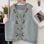 Denimvest Naised Puuvillane Vest &Uuml;legabariidiline &Uuml;hev&auml;rviline Pluss Suurus Vabaaja Varrukateta Mantel N&ouml;&ouml;pidega Vest L sinine