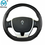 for Renault Laguna 3 III X91 Car Steering Wheel Cover Breathable Microfiber Leather + Carbon Fiber Fashion Auto Accessories D shape Black