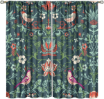 Rustikaalsed talumaja William Morris pimenduskardinad  Botaaniline lilleline linnu retro muster aknaDekoratsioonid  elutuppa magamistuppa 100*130 Rod Pocket 1pcs black