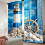 2 tk Sinised puust mereteemalised kardinad Meremehe purjelaev Paat Rool Kalav&otilde;rk Majakas Elutoa Magamistoa A jaoks 100*130 Rod Pocket 1pcs blue