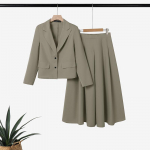 ZANZEA Naiste pikak&auml;elised bleiserid ja midi seelikud Vabaaja kahest osast koosnevad &uuml;likonnakomplektid 3XL khaki