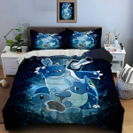 10 suurust Pokemon Squirtle tr&uuml;kiga voodipesukomplekt 3 osa Voodi King Size Padjap&uuml;&uuml;r T&auml;iskasvanute Voodikate Magamistoa Voodikomplekt Kingituseks AU Single(140*210cm)3pcs