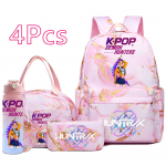 4 tk/komplekt Multikas K-Pop tr&uuml;kiga Seljakott K&auml;ekott Pennikarp 750 ml veepudeliga Teismelisele Poisile T&uuml;drukule Koolikott Suure Mahutavusega Raamatukott Mochila