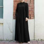 Suur naiste Ramadani abaya, ees lukuga, Musulmani kleit, taskutega, p&uuml;stkraega, &uuml;hev&auml;rviline riietus, lai S must