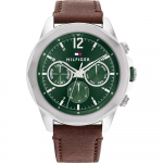 Tommy Hilfiger Meeste Multifunktsionaalne Kell Roheline sihver Pruun nahkrihm 1792064 pruun