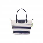 Longchamp Le Pliage 28 Triibuline Klapp Reljeefne Logo T&otilde;mblukuga Sulgemine L&otilde;uend Pelmeenikott &Otilde;lakott T&otilde;stuk Keskmine Naiste kotid Valge Sinine 2605HDF165 White & Blue