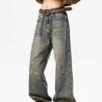 Meeste Vintage Kulutatud Laiad teksap&uuml;ksid L&otilde;dvad Sirged Kotakad Denim P&uuml;ksid Streetwear XXXL sinine