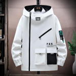 Kevadine ja s&uuml;gisene meeste lukuga jakk meeste piloodijakk kapuutsiga pesapalli vorm trendikas kaart lahtine pullover vabaaja kapuutsiga jakid M valge