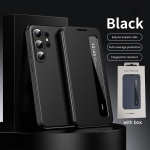 K&otilde;rge kvaliteediga &auml;ri nahast &uuml;mbris Samsung Galaxy S26 Ultra S25 S24 S23 S22 Plus S25FE Edge Flip Smart Display l&auml;bipaistva akna kattega Galaxy S25 FE must