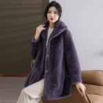 Mom's Winter Wear Uus soe naaritsa fliisist imitatsiooniga kasukas keskealistele ja eakatele naiste karusnaha ja karusnahaga integreeritud keskmise pikkusega mantel XL