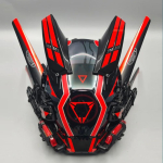 Cyberpunk LED-mask, Halloweeni Cosplay kost&uuml;&uuml;m Must t&auml;isn&auml;oga mask, Futuristlik Techwear kiiver LED-valgusega, Punkratsu punane