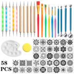 Mandala kunstivahendite komplekt: 58-osaline komplekt maalimiseks, &scaron;abloonimiseks, t&auml;ppimiseks ja reljeefimiseks Mandala Tool 58-Piece Set beige