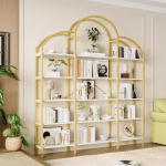 170 x 26 x 190 cm Riiul lihtsas stiilis, terastoru-MDF, viis tasandit hoiuruumi, ainulaadne pilvekuju, lihtne kokku panna ja puhastada, Kuldne + Valge 170 x 26 x 190 cm