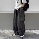 2026 Kevad S&uuml;gis Meeste Kotid teksap&uuml;ksid Meeste Laiad p&uuml;ksid Suured taskud Elastne v&ouml;&ouml;koht Streetwear P&uuml;ksid Meeste L&otilde;dvad Denim p&uuml;ksid 3XL must