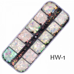 1case AB k&uuml;&uuml;nte s&auml;delevate litritega segatud kujuga paillette holograafiliste helveste viilude kaunistamise n&auml;pun&auml;ited HW-1