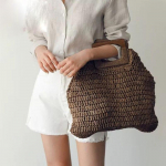 &Otilde;lgest k&auml;ekott puidust k&auml;epidemega suure mahutavusega pabern&ouml;&ouml;rist kootud &otilde;lgkott Uus mood suvepuhkuse reisi rannakott 45*2*36cm beež