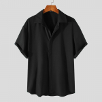 INCERUN Meeste kaelusega l&uuml;hikeste varrukatega n&ouml;&ouml;bid esis&auml;rgid S-5XL 2XL must